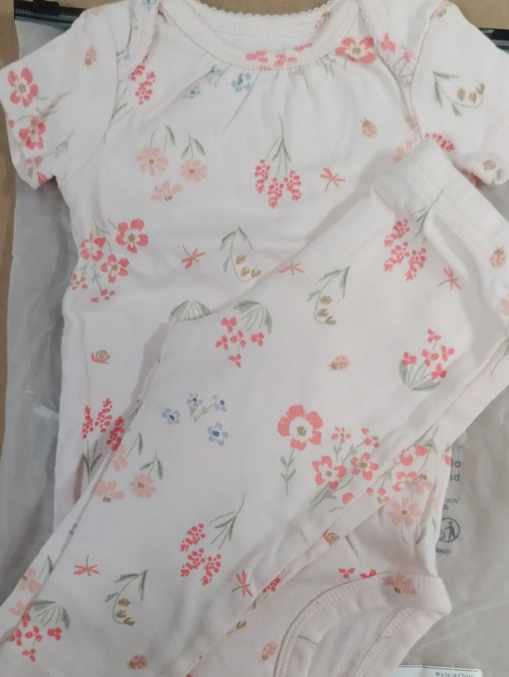White Baby Floral Bodysuit & Bloomers Set. Bundle of 4 Pcs